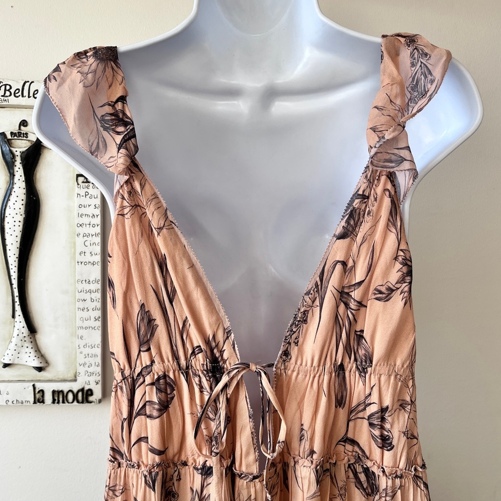 REISS Floral Print Blush Maxi Dress Size 6 - Picture 9 of 15